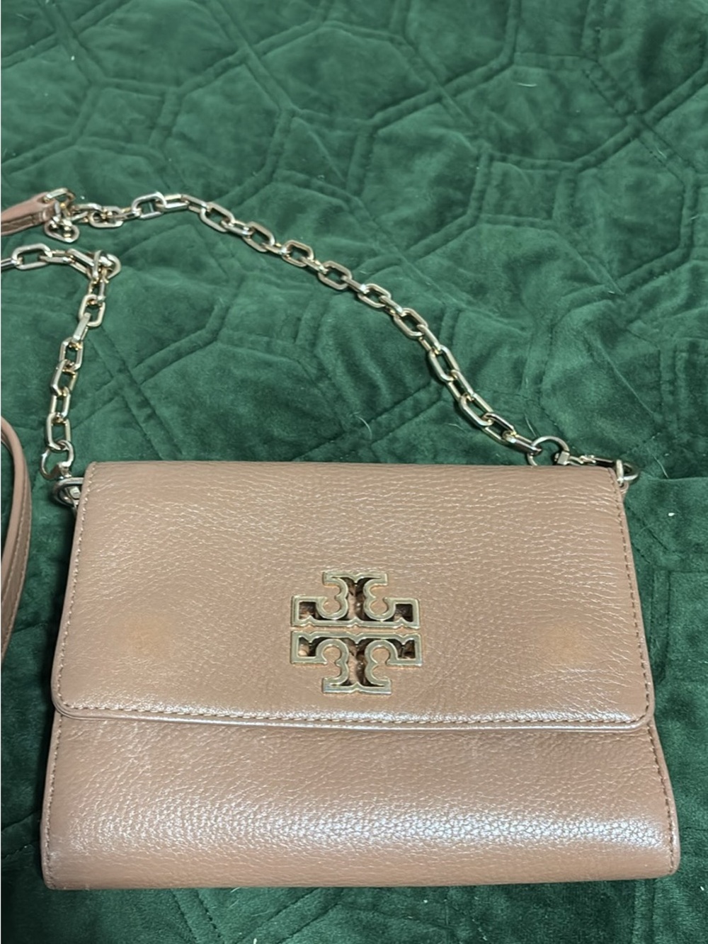 Tory Burch Beige/Tan Leather Chain Crossbody Wallet - Picture 2 of 6